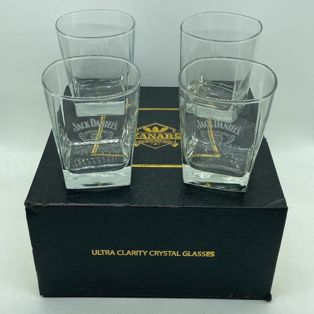 Kaners Jack‎ Daniel's Old No 7 Ultra Clarity Crystal Whisky Glasses Set Of 4+Box